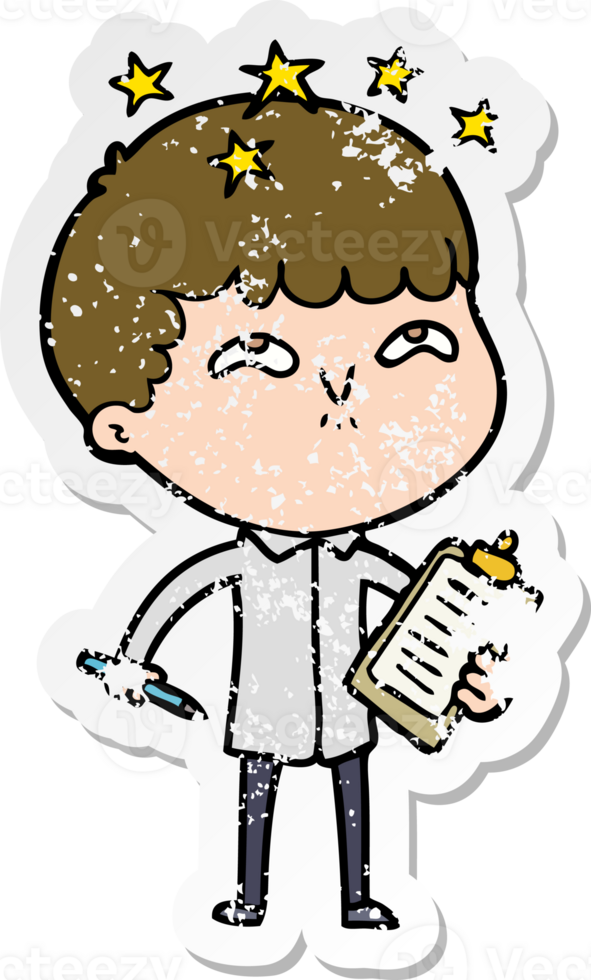 distressed sticker of a cartoon amazed boy png