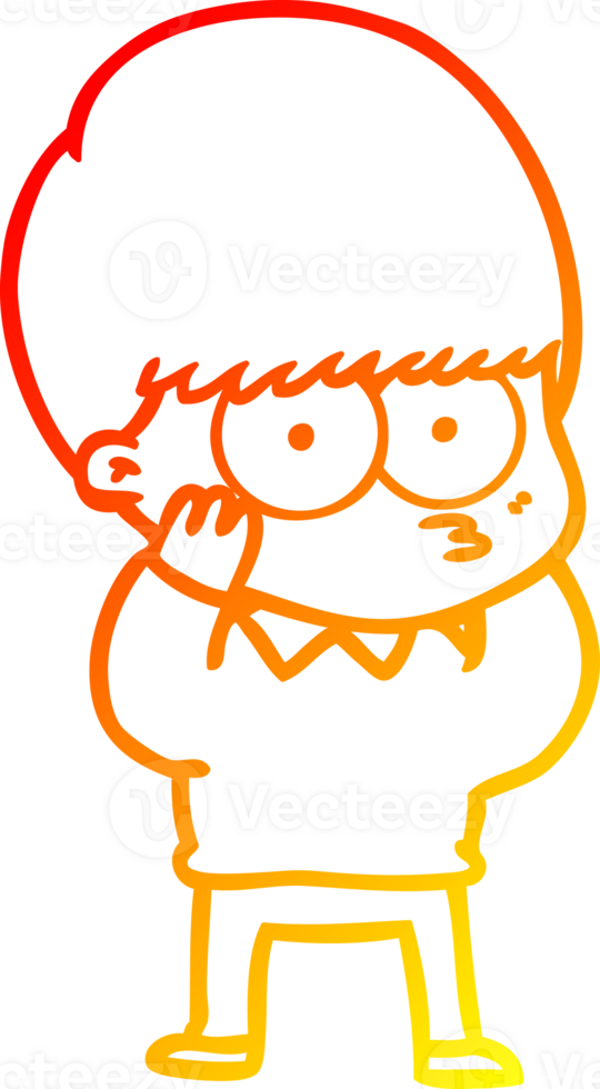 warm gradient line drawing nervous cartoon boy png