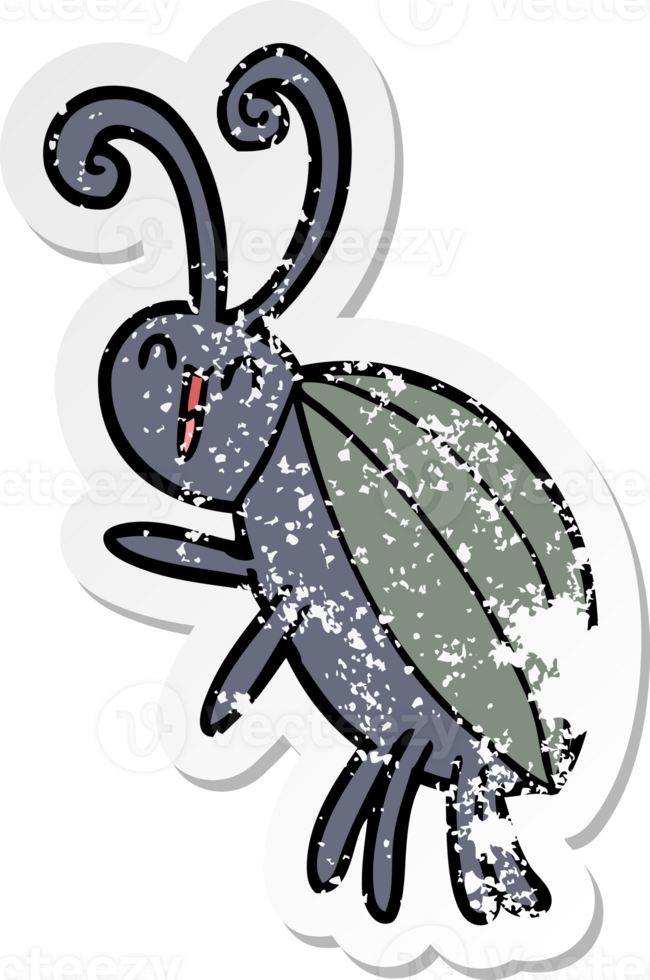 distressed sticker of a cartoon happy beetle png