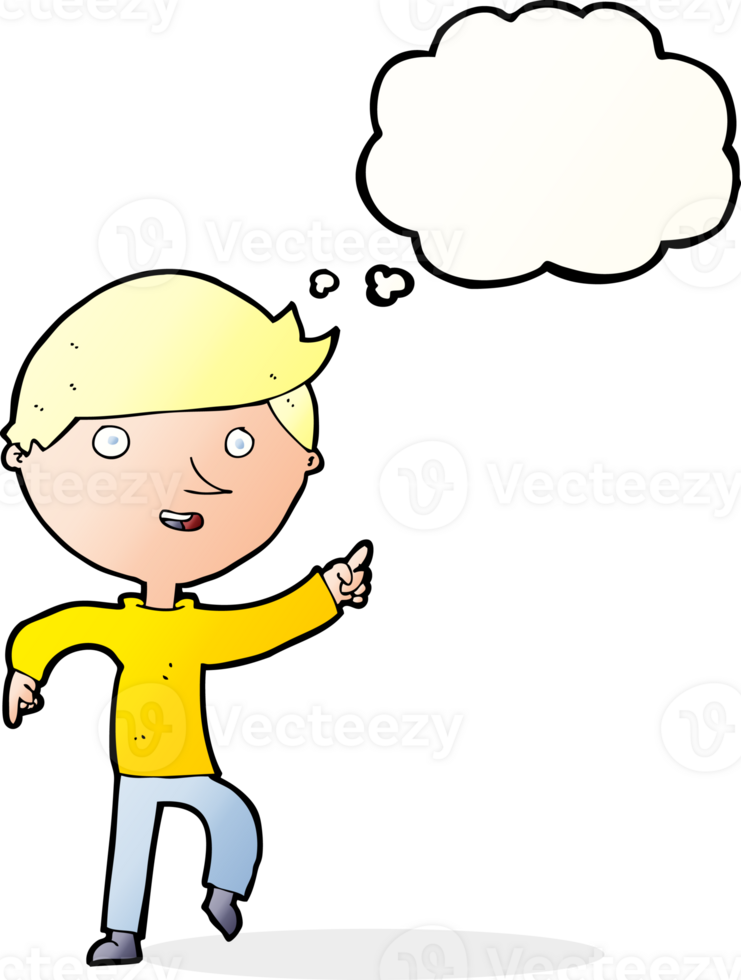 cartoon happy pointing with thought bubble png