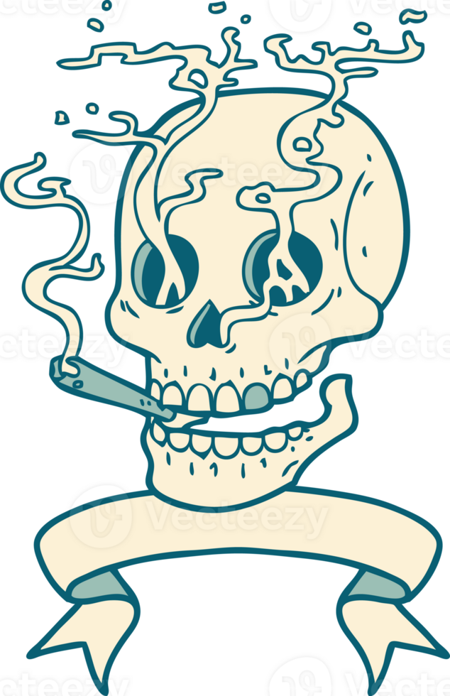 tattoo with banner of a skull smoking png