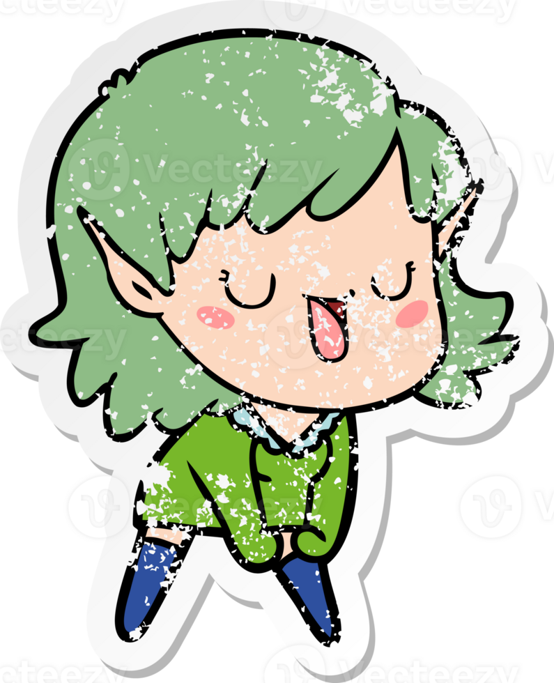 distressed sticker of a cartoon elf girl png