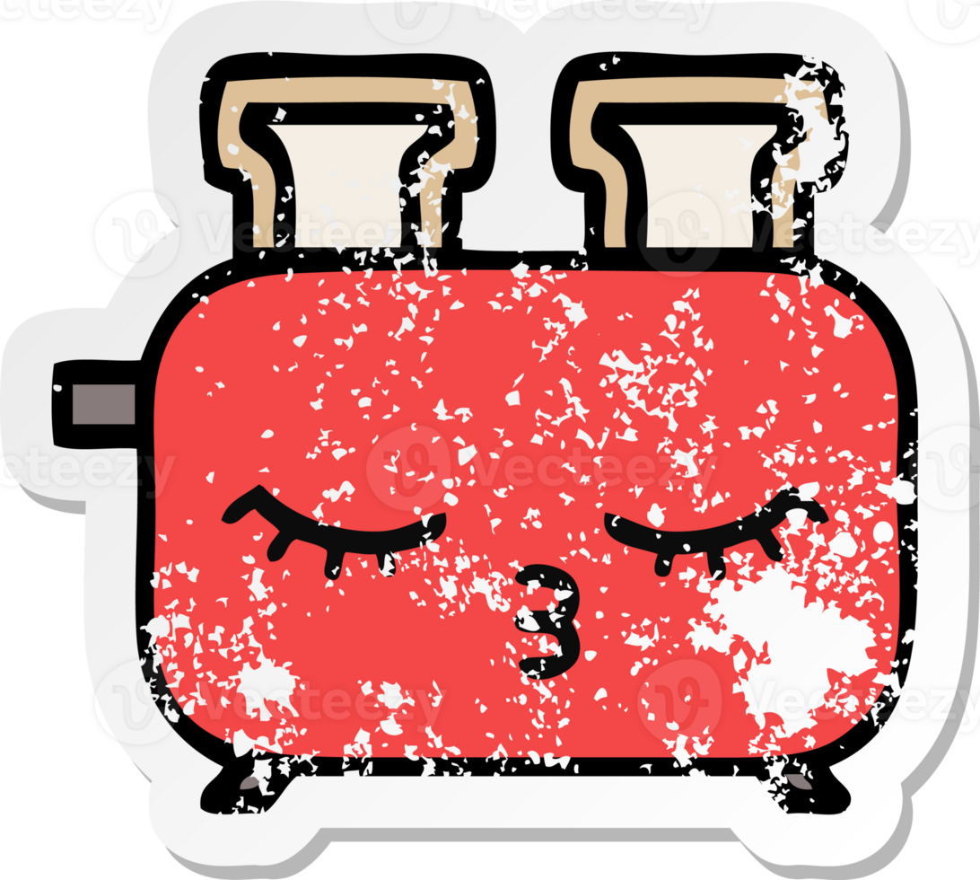 distressed sticker of a cute cartoon of a toaster png