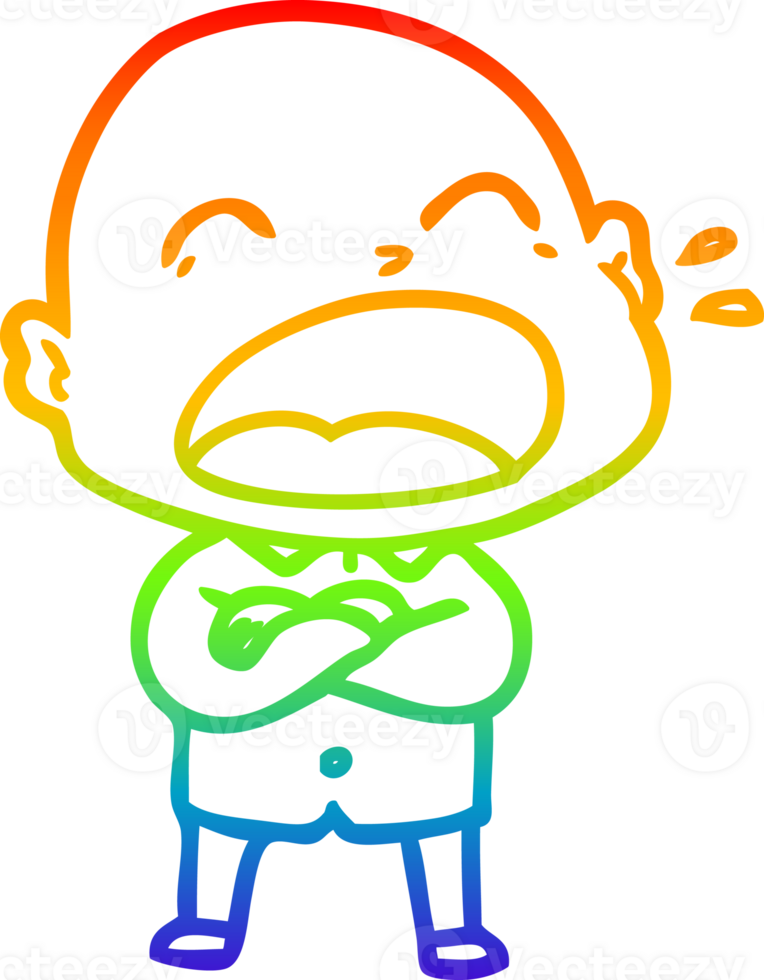 rainbow gradient line drawing cartoon shouting bald man png