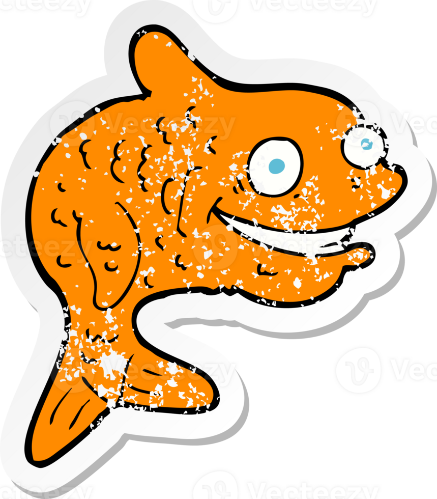 retro distressed sticker of a cartoon happy fish png