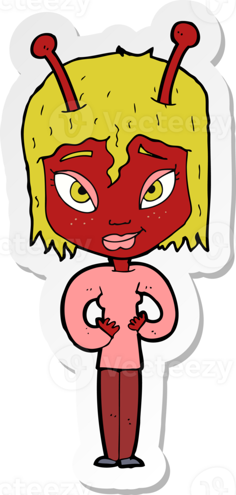 sticker of a cartoon alien woman png