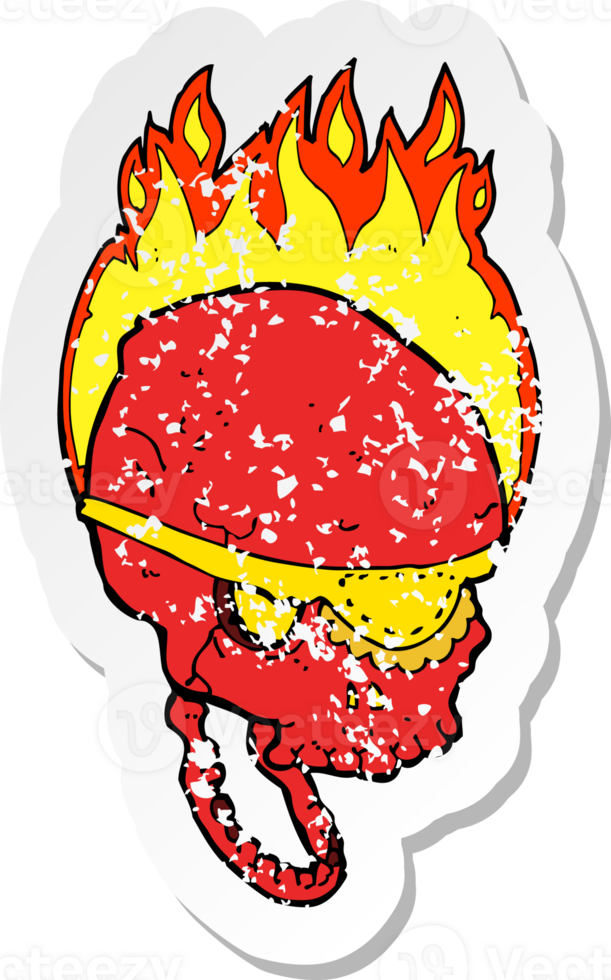 retro distressed sticker of a cartoon spooky skull with eye patch png