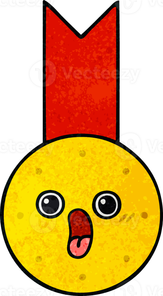 retro grunge texture cartoon gold medal png