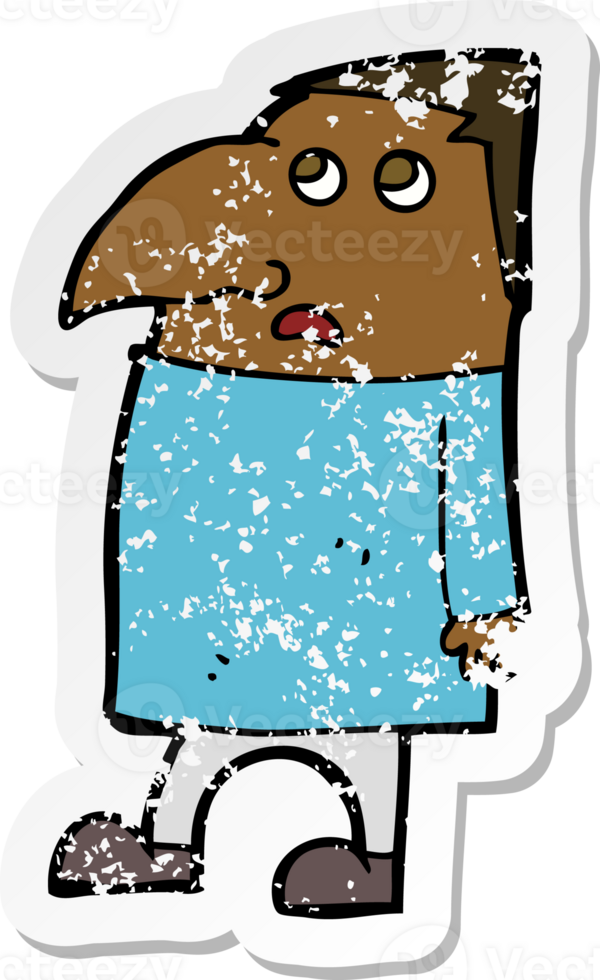 retro distressed sticker of a cartoon worried man png