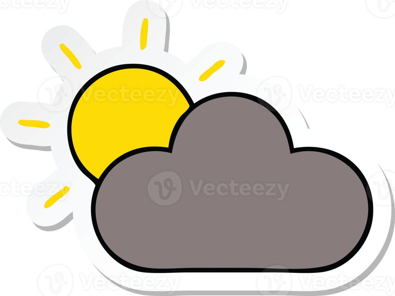sticker of a cute cartoon sun and storm cloud png