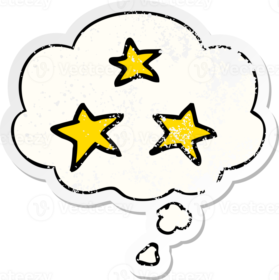 cartoon stars and thought bubble as a distressed worn sticker png