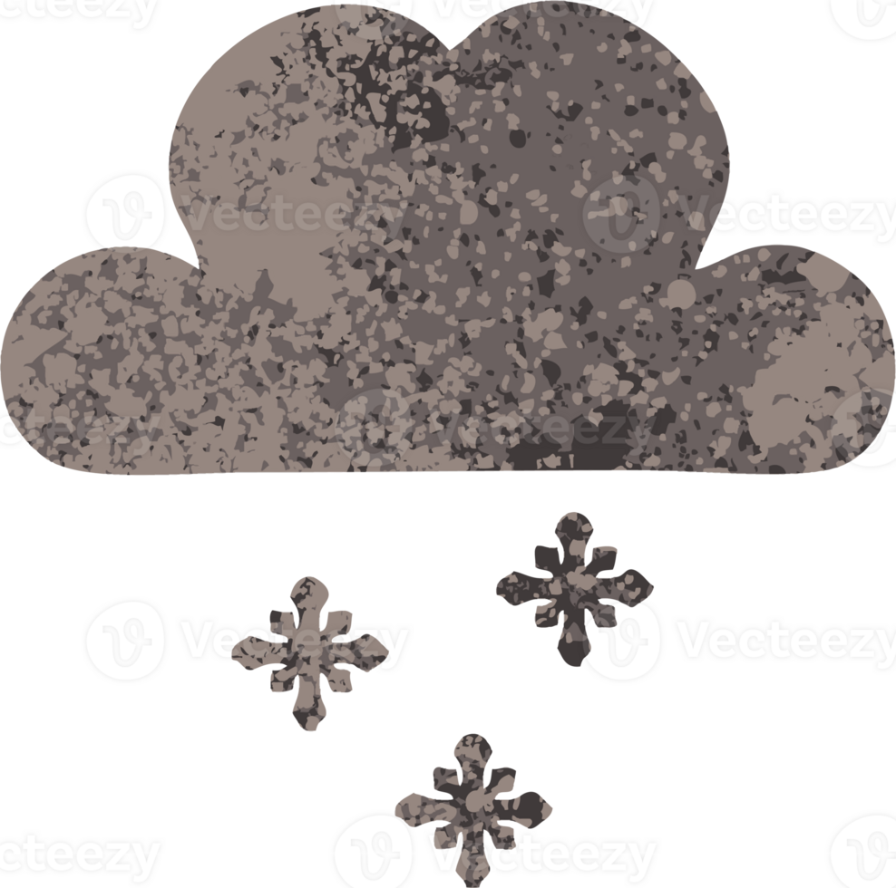 retro illustration style cartoon storm snow cloud png