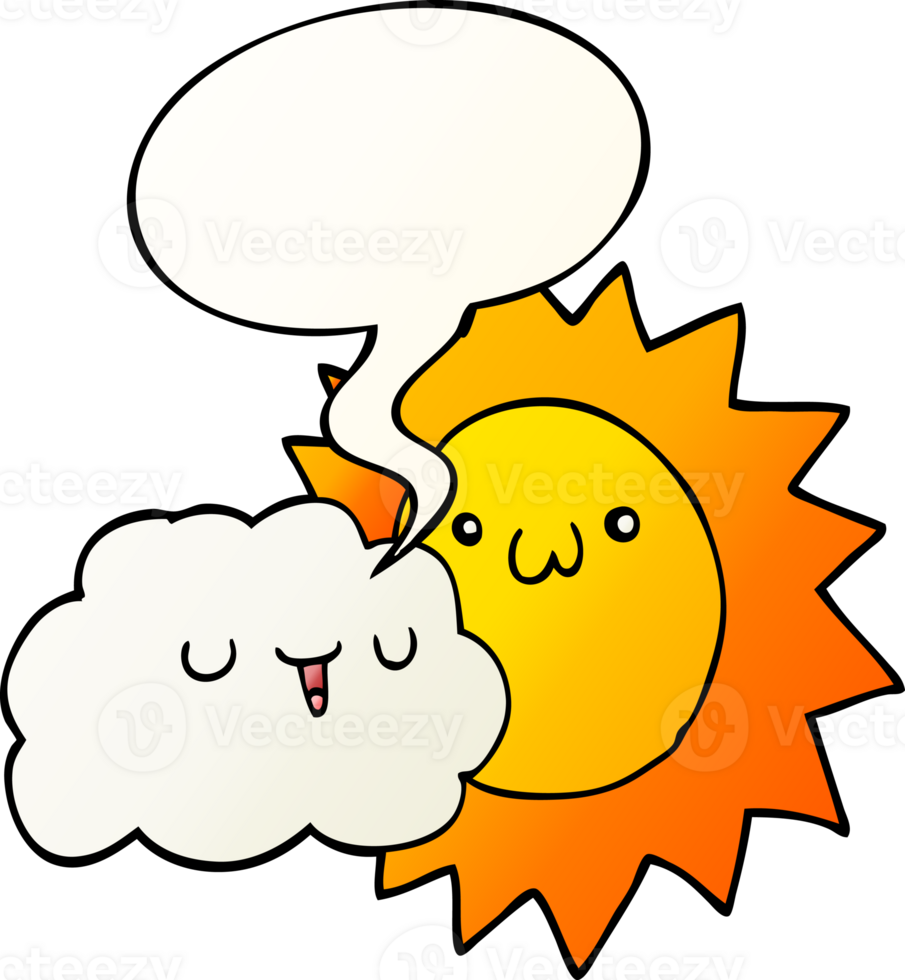 cartoon sun and cloud and speech bubble in smooth gradient style png