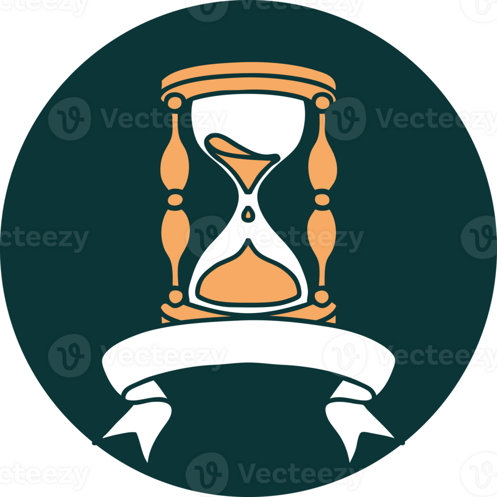 icon with banner of an hour glass png