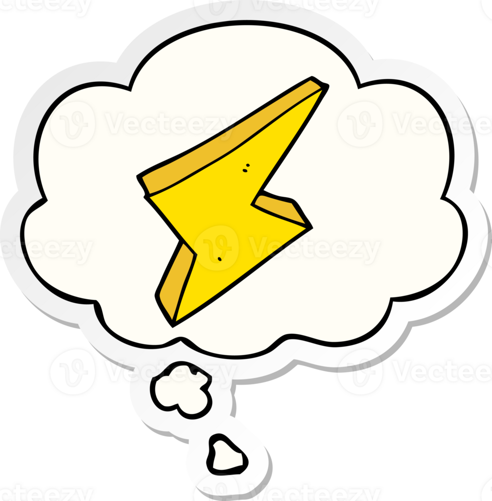 cartoon lightning and thought bubble as a printed sticker png