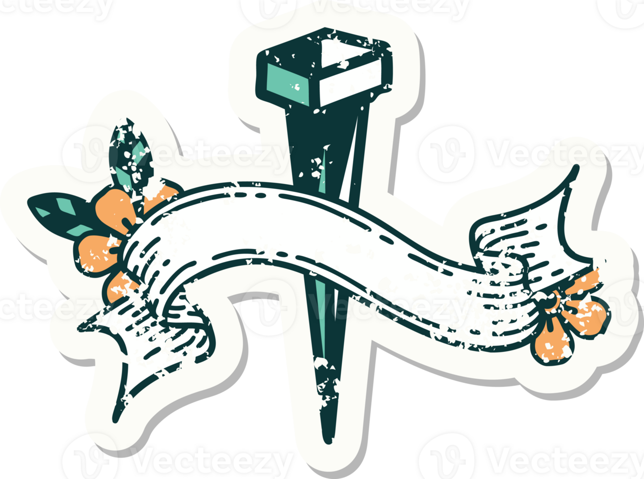 grunge sticker with banner of iron nail png
