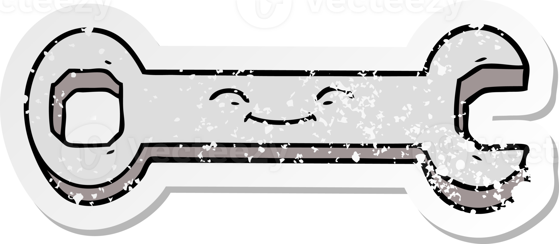 distressed sticker of a cartoon spanner png