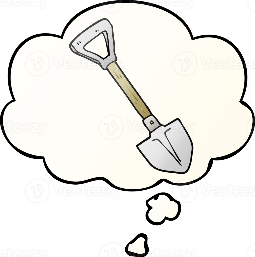 cartoon shovel and thought bubble in smooth gradient style png
