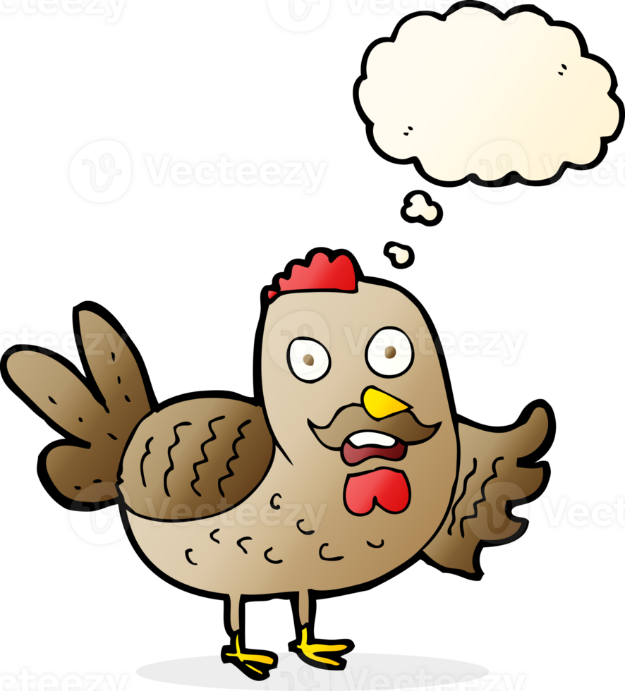 cartoon old rooster with thought bubble png