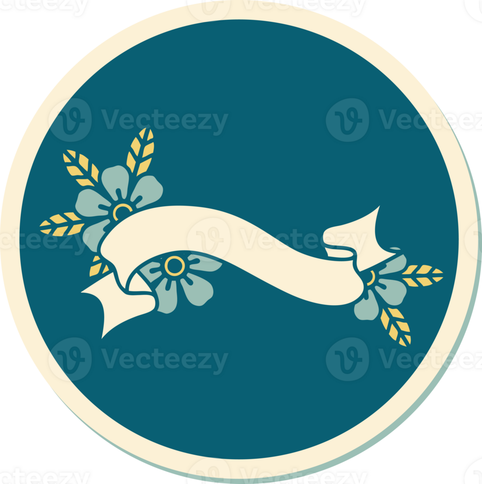 tattoo style sticker of a banner and flowers png