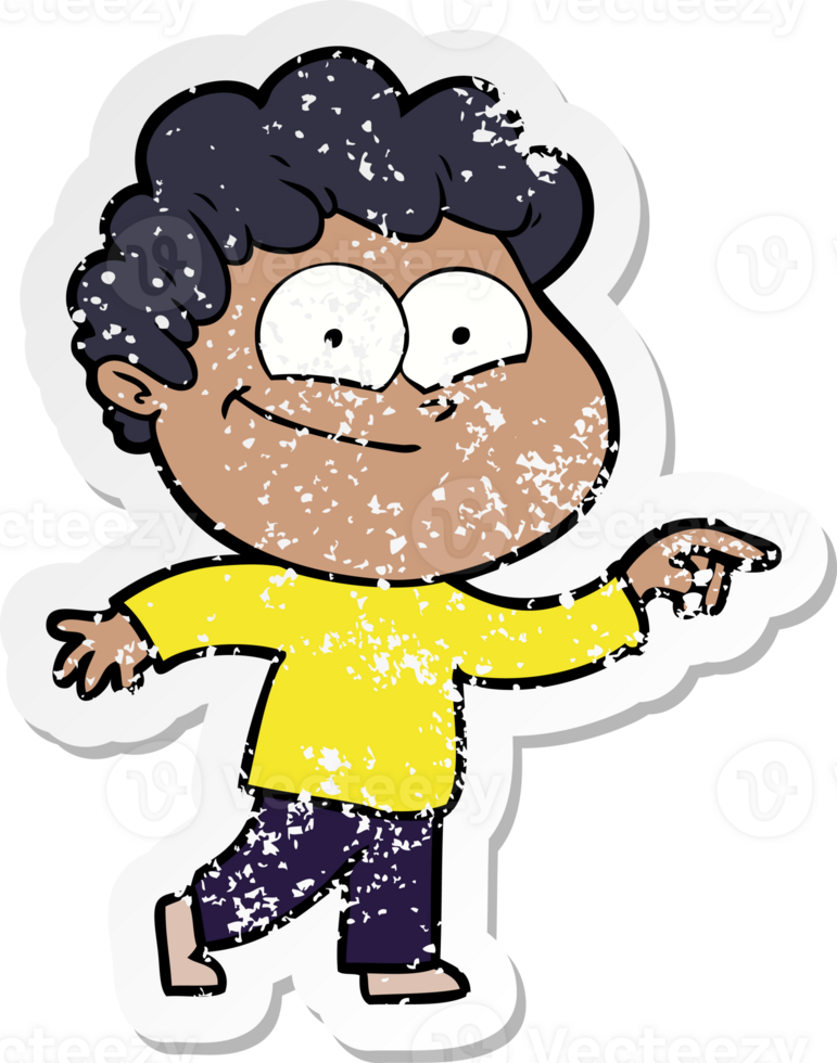 distressed sticker of a cartoon happy man png