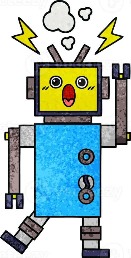 retro grunge texture cartoon malfunctioning robot png