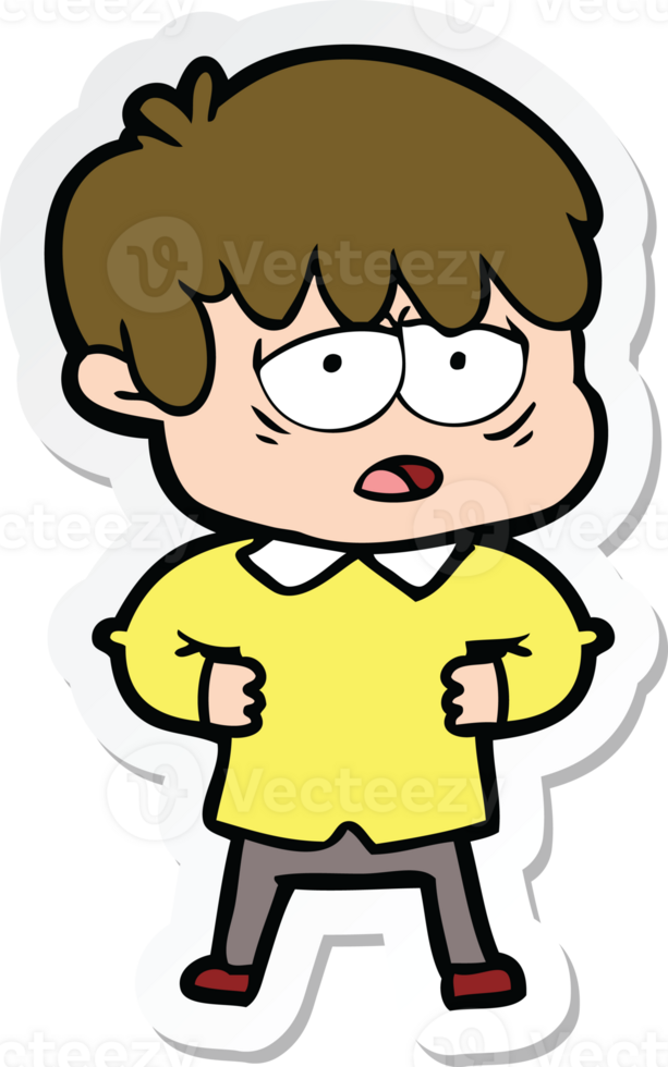 sticker of a cartoon exhausted boy png