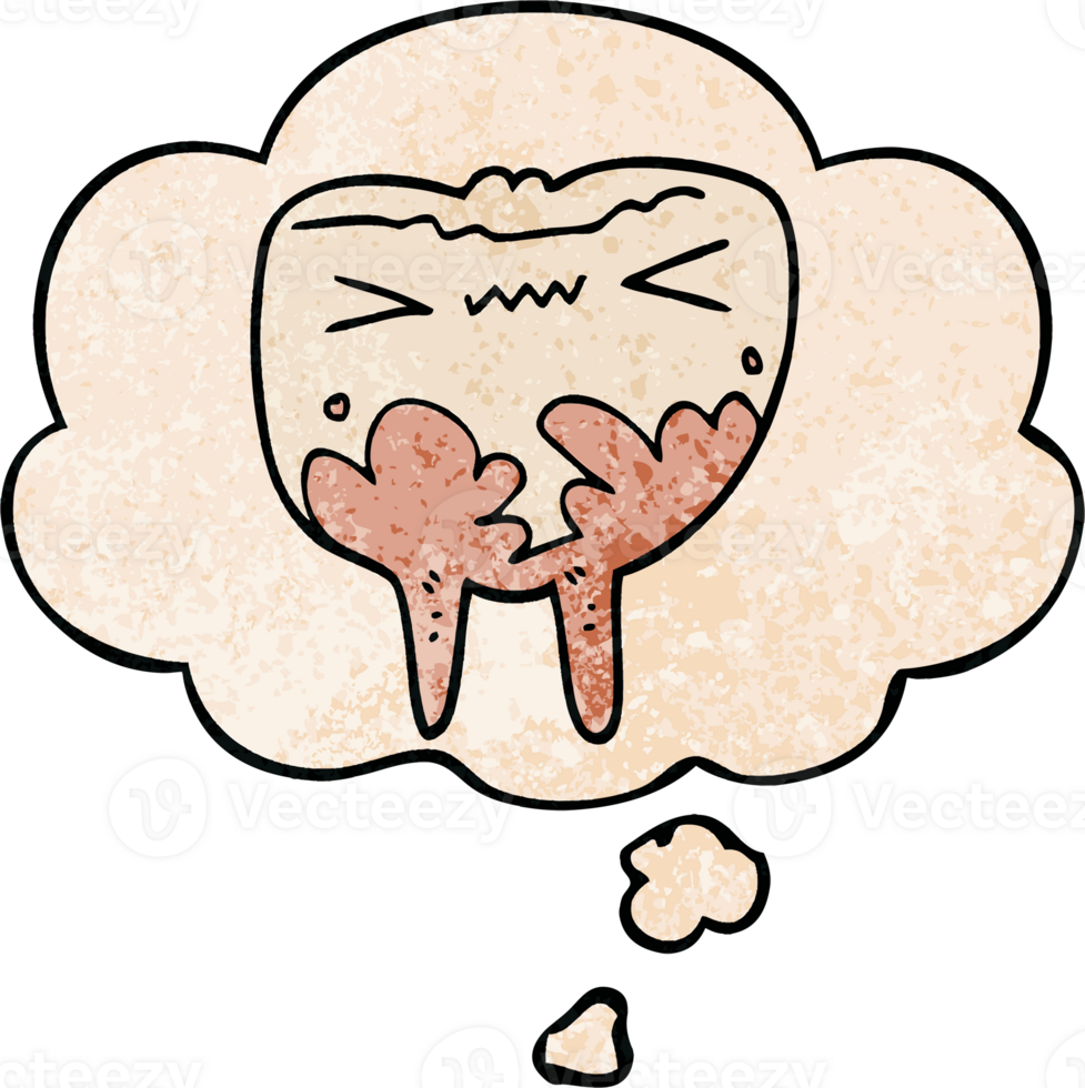 cartoon bad tooth and thought bubble in grunge texture pattern style png