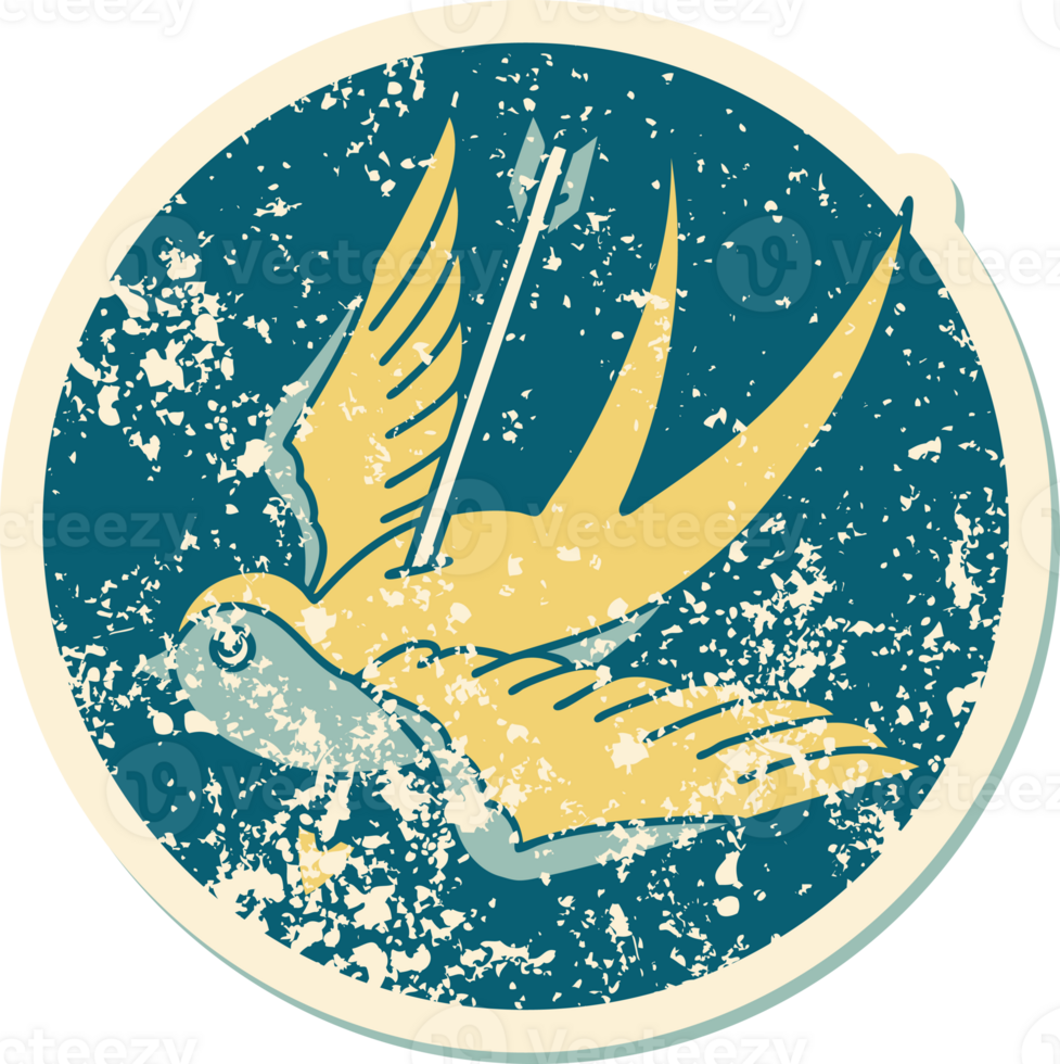 distressed sticker tattoo style icon of a swallow png