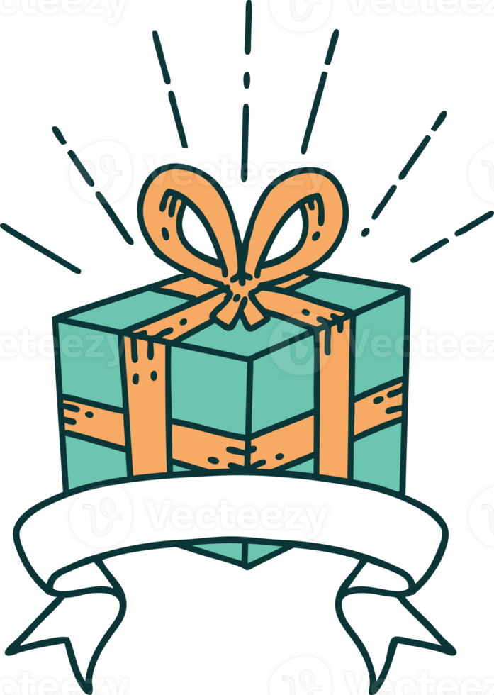 banner with tattoo style christmas present png