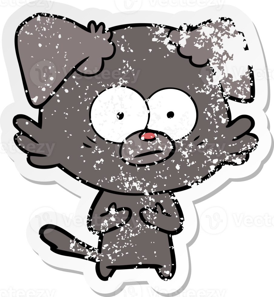 distressed sticker of a nervous dog cartoon png