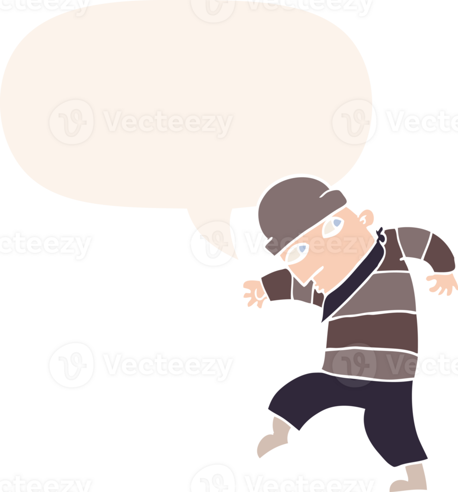 cartoon sneaking thief and speech bubble in retro style png