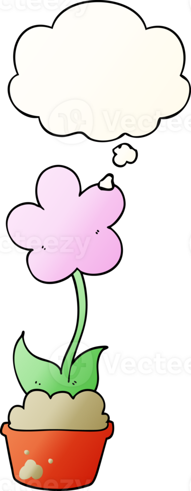 cute cartoon flower and thought bubble in smooth gradient style png