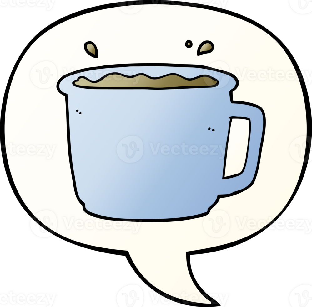 cartoon coffee cup and speech bubble in smooth gradient style png