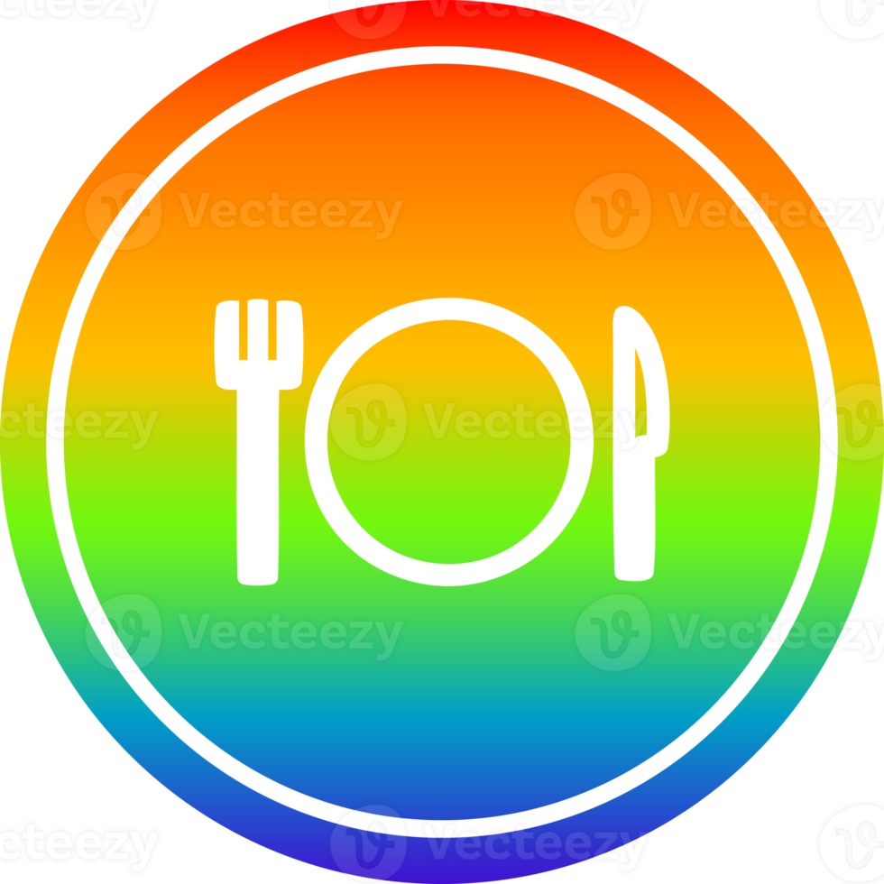 knife fork and plate circular in rainbow spectrum png