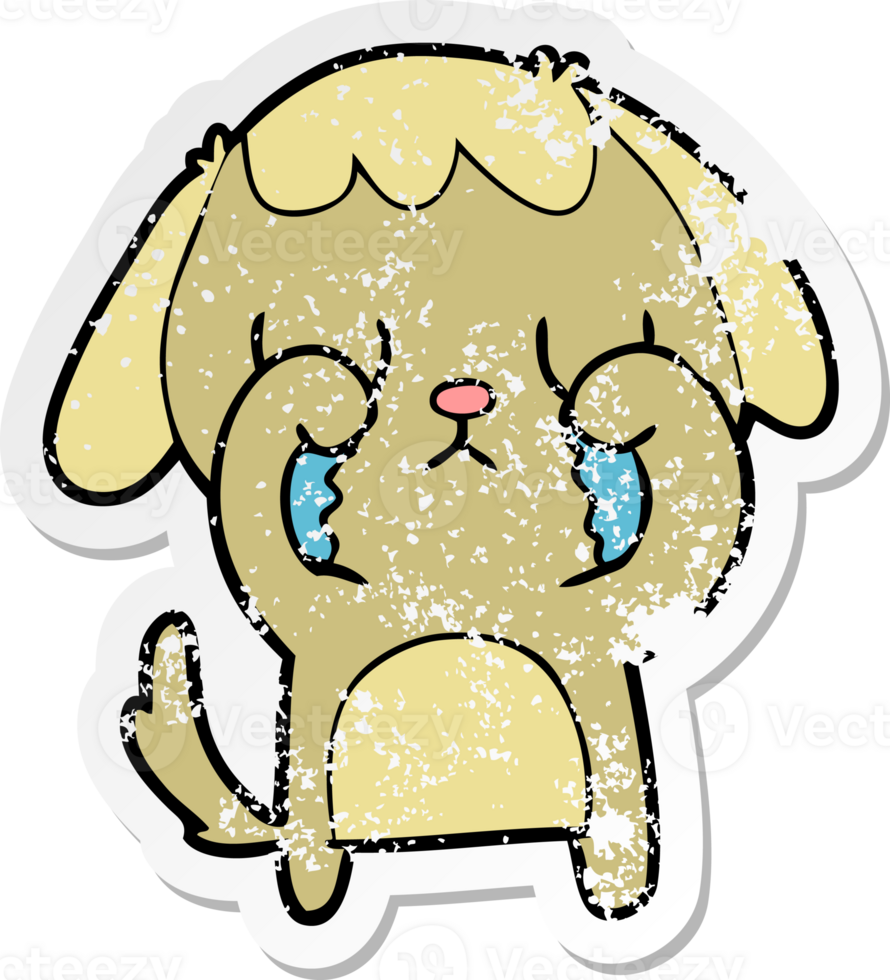 distressed sticker of a cute cartoon dog crying png