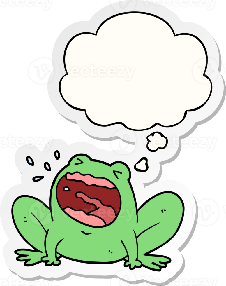 cartoon frog shouting and thought bubble as a printed sticker png