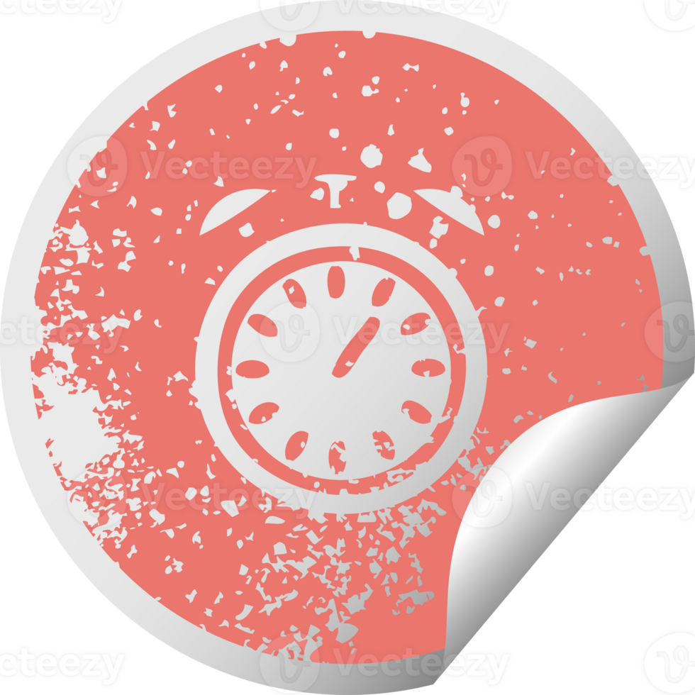 distressed circular peeling sticker symbol alarm clock png
