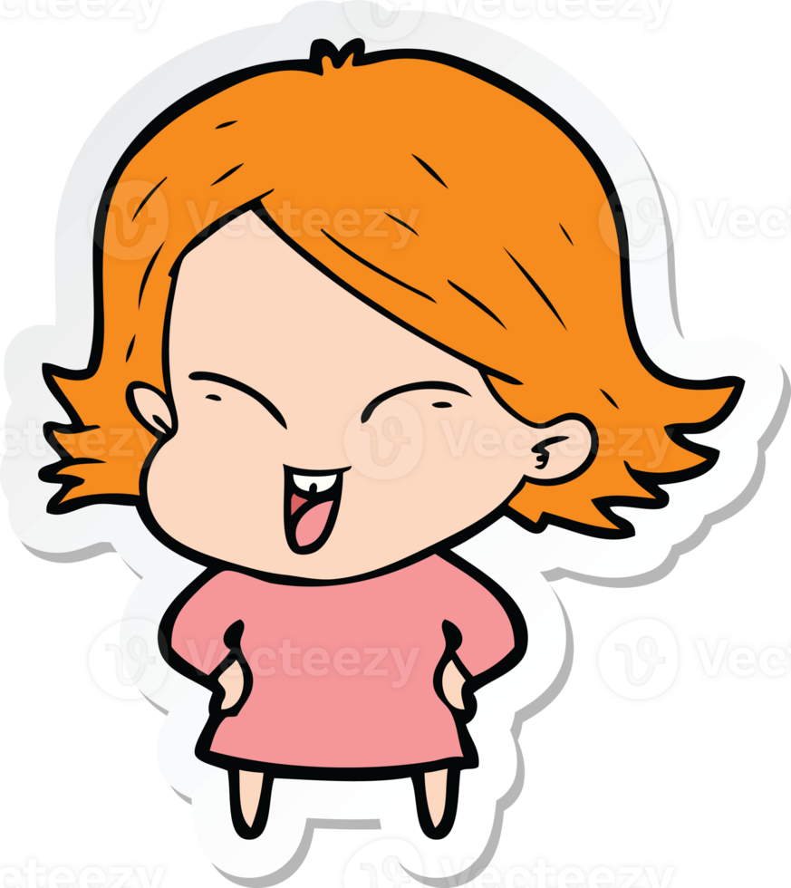 sticker of a happy cartoon girl png
