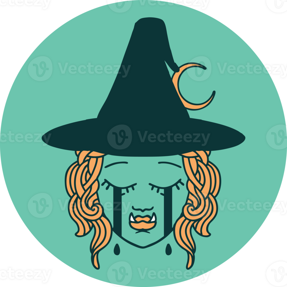 crying half orc witch character face icon png
