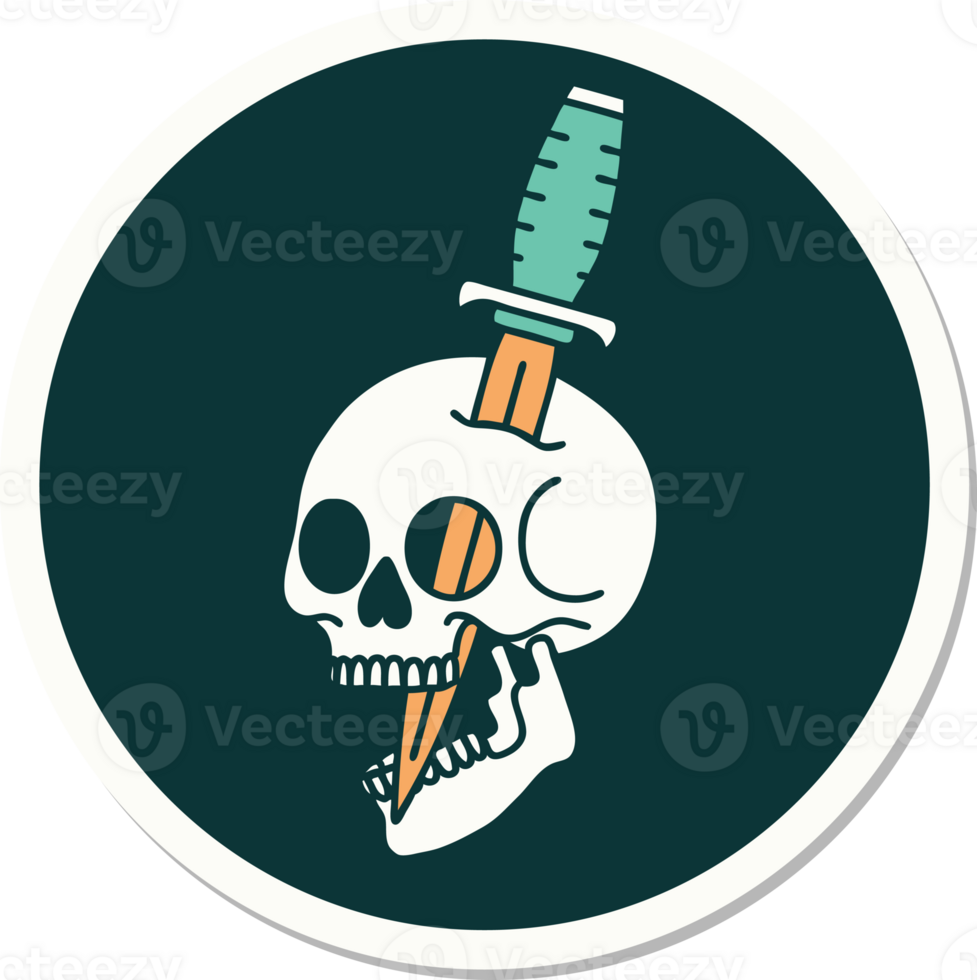 tattoo style sticker of a skull and dagger png