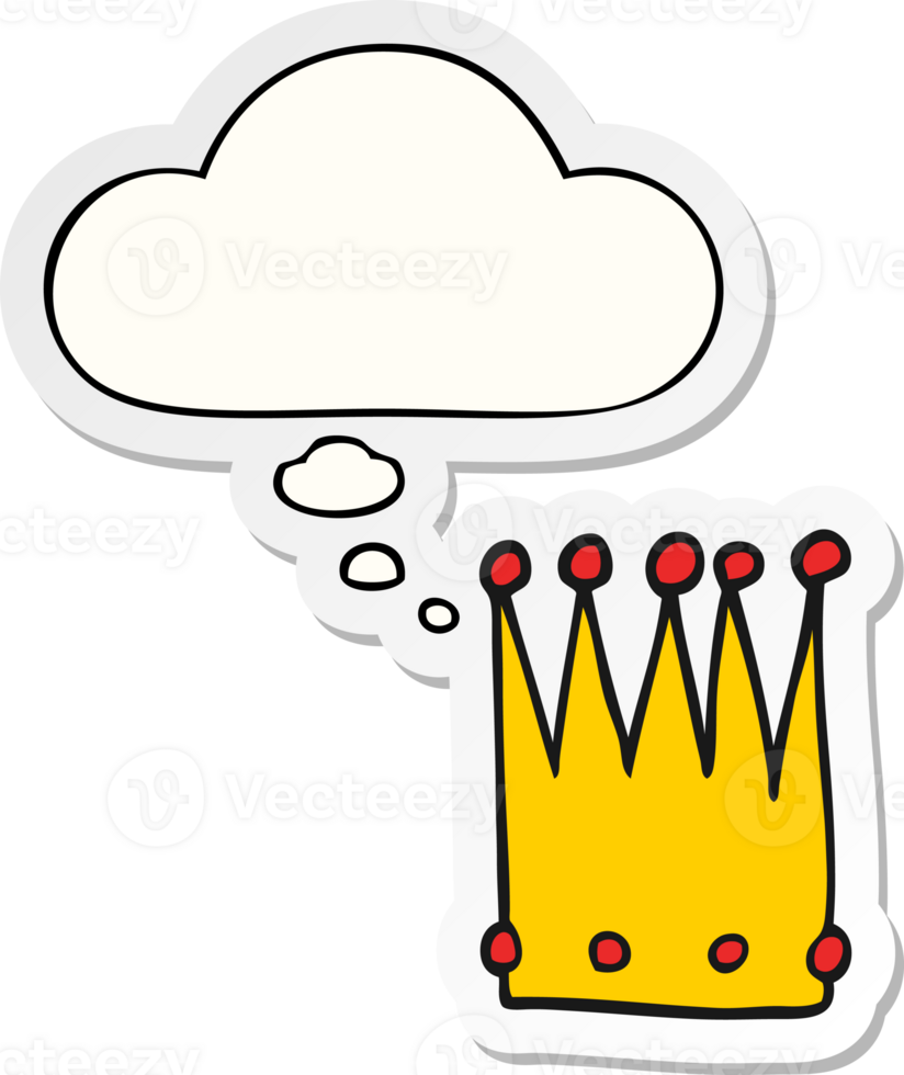 cartoon simple crown and thought bubble as a printed sticker png