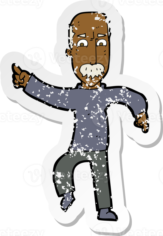retro distressed sticker of a cartoon angry old man png