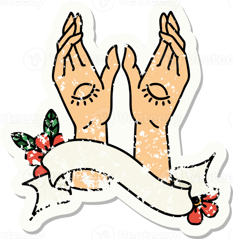 grunge sticker with banner of mystic hands png