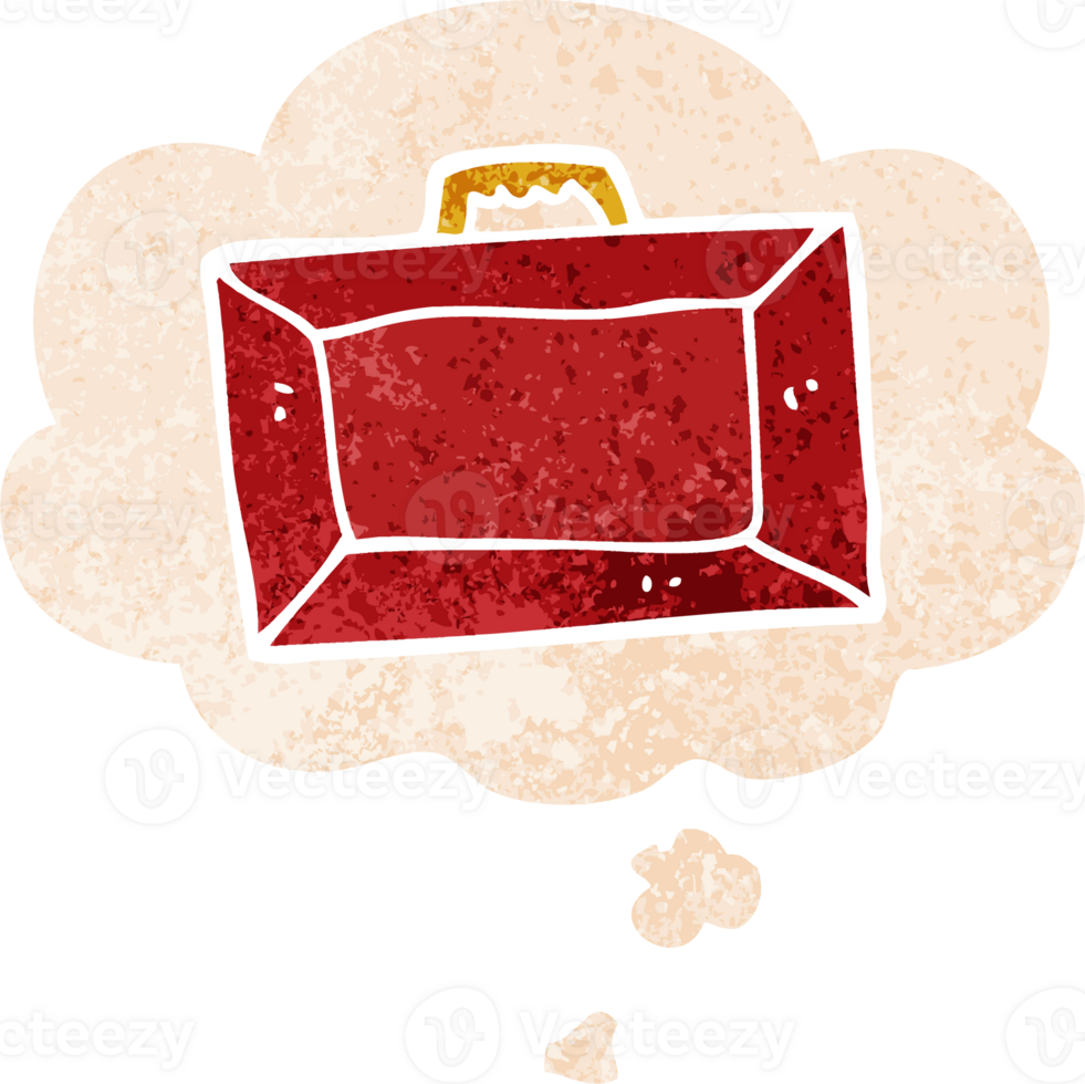 cartoon briefcase and thought bubble in retro textured style png