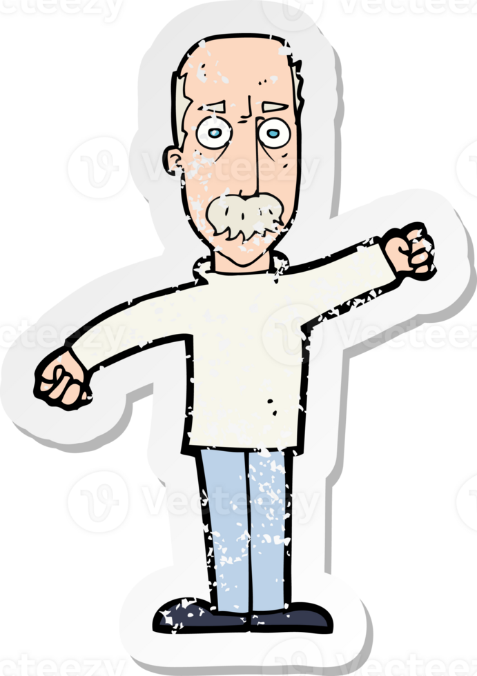 retro distressed sticker of a cartoon angry old man png