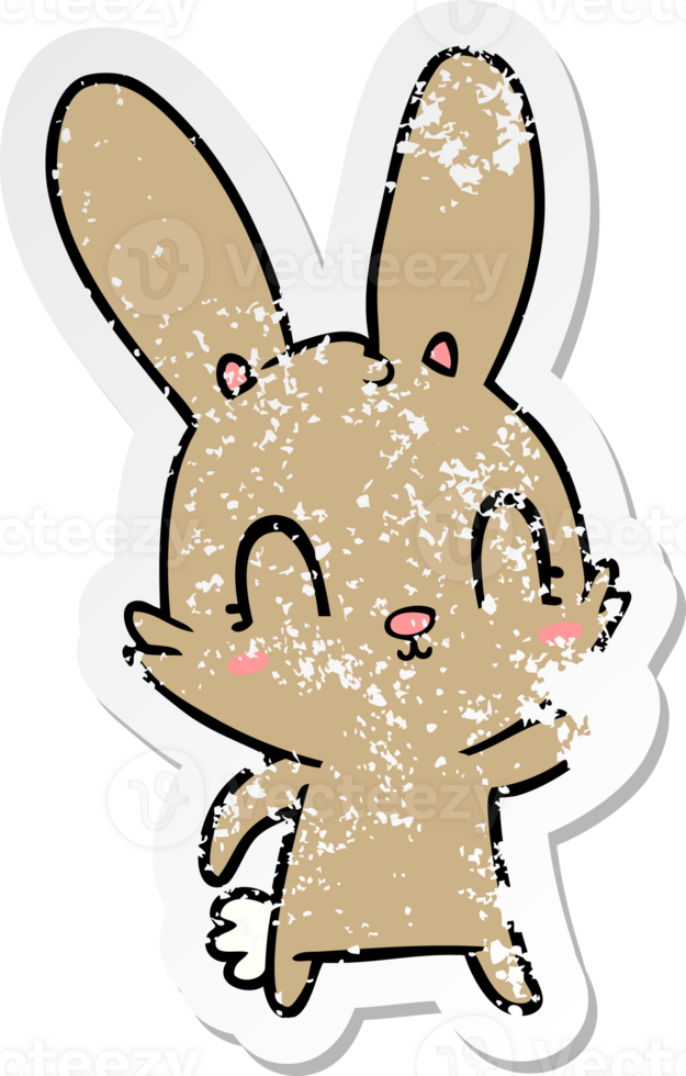 distressed sticker of a cute cartoon rabbit png