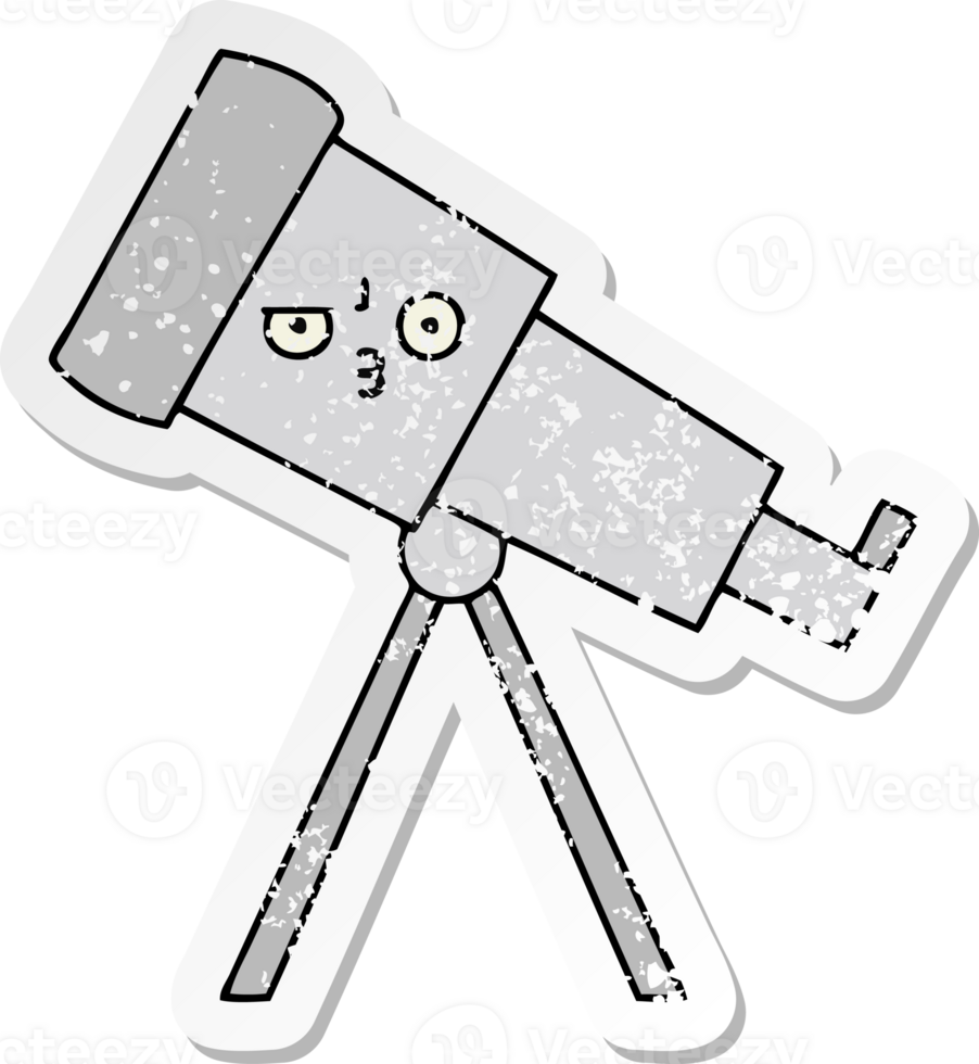 distressed sticker of a cute cartoon telescope png