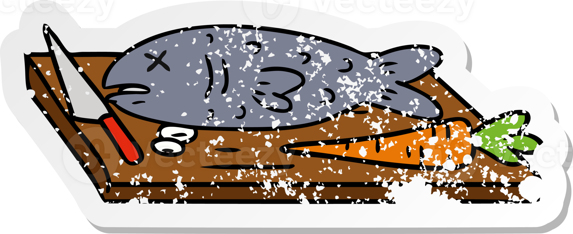 distressed sticker cartoon doodle of a food chopping board png