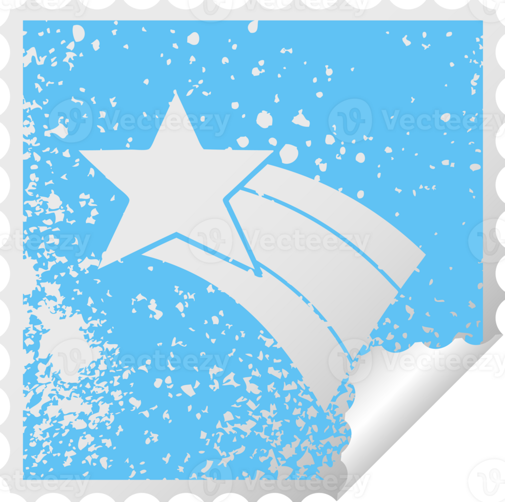 distressed square peeling sticker symbol shooting rainbow star png